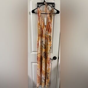Timing Orange and Brown Leaf Print Maxi Dress